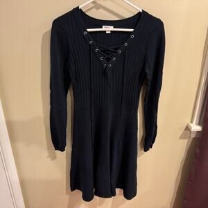 Xhilaration Long Sleeve Lace Up Navy Sweater Dress Size Medium